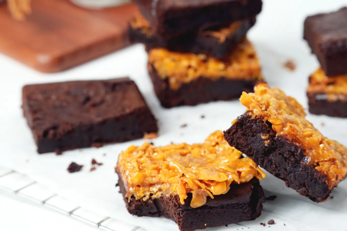 Fudgy brownies with a cornflake crunch layer