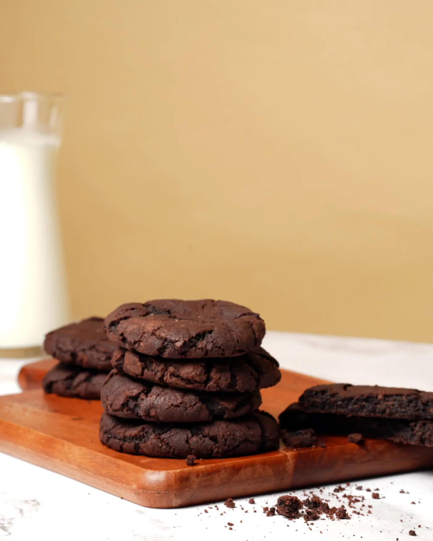 A stack of double chocolate cookies